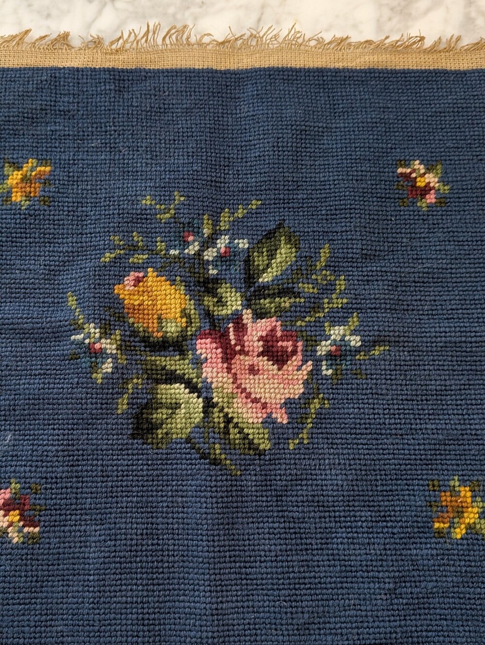 Vtg Floral Roses Needlepoint cross stitch Chair Seat Stool Pad Upholstery